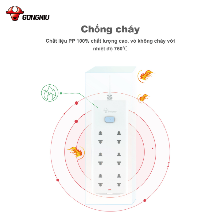 Ổ Cắm Điện Chống Cháy GONEO Đa Năng 6 Ổ 1 Công Tắc 2500W – V1060