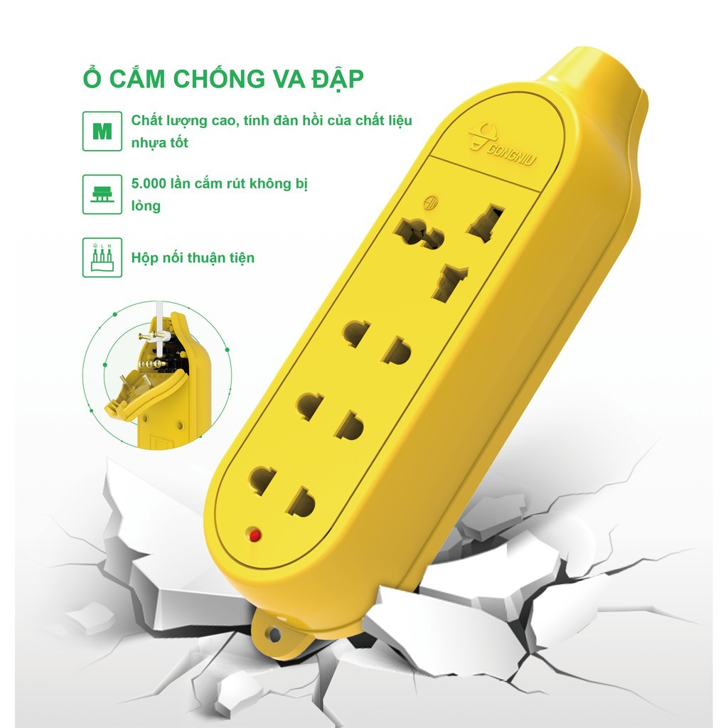 Ổ Cắm Chống Va Đập Chống Cháy GONEO 3 Ổ Đa Năng Công Suất Lớn 16A/4000W – C4D