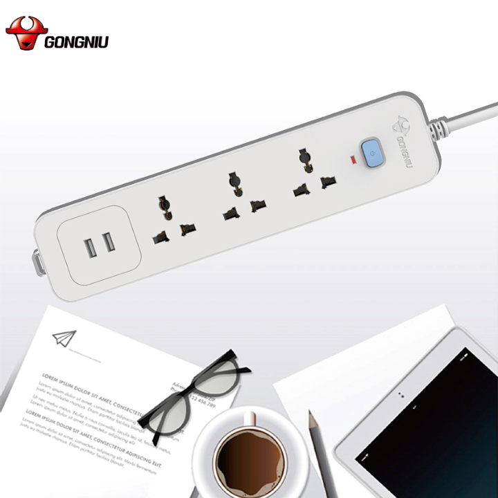 Ổ Cắm Điện Chống Cháy GONEO 3 Ổ Đa Năng + 2 USB 1 công tắc 2500W/10A Dây Dài 1.8m – N103U