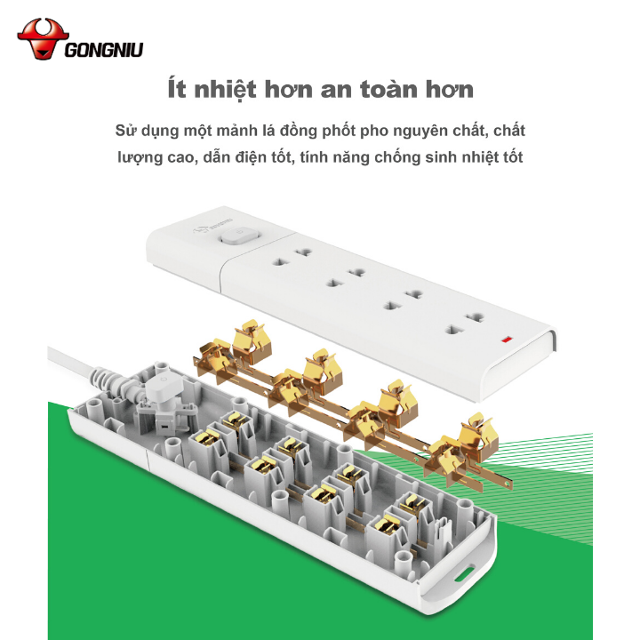 Ổ Cắm Điện Gongniu Đa Năng 4 Ổ 1 Công Tắc 2500W – V1040