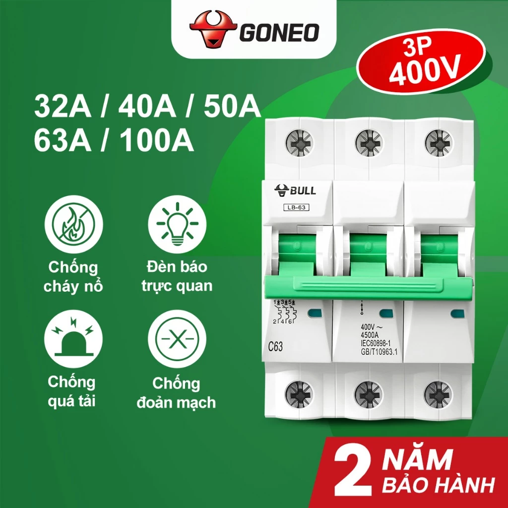 Bộ ngắt mạch điện – Aptomat 3 pha Gongniu – Chính hãng