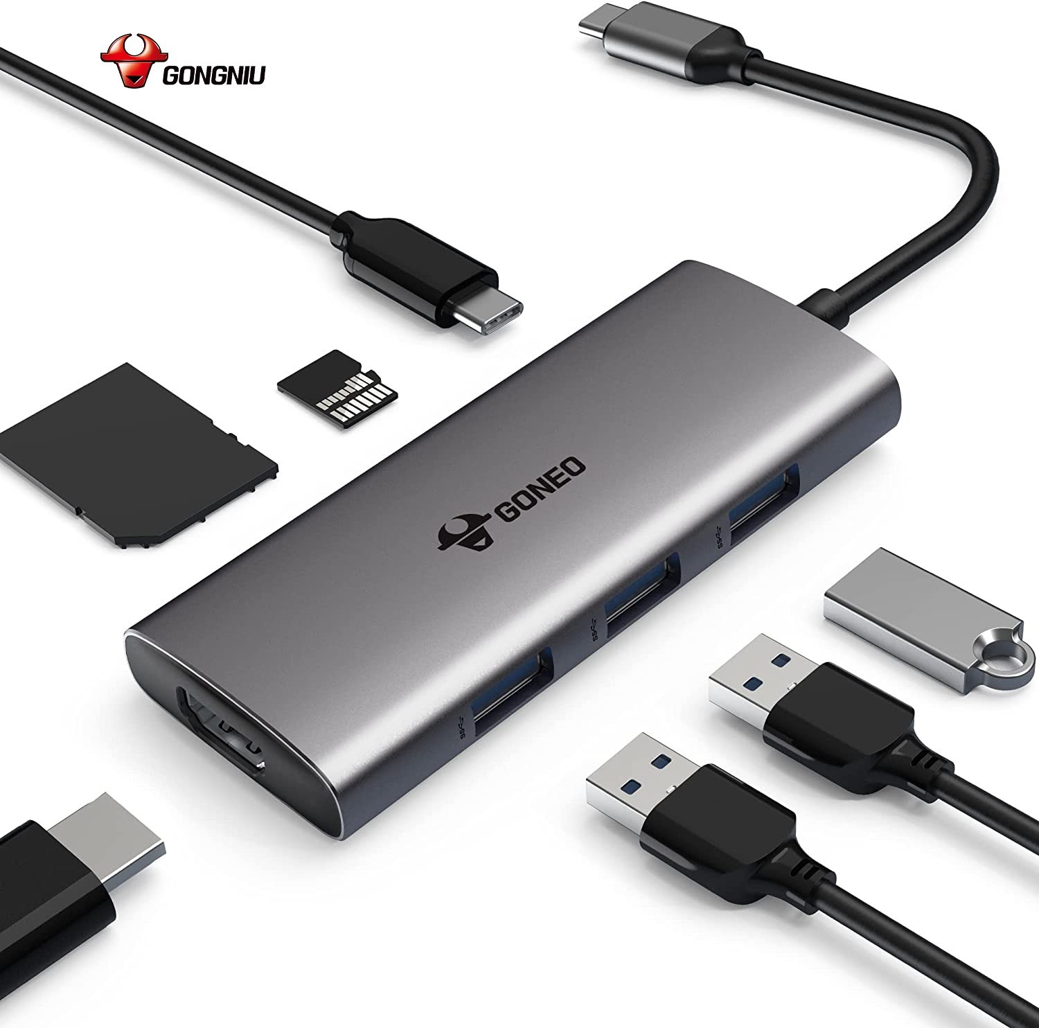 Cáp Chuyển Đổi GONEO USB-C 7 in 1 Hub with 4K HDMI Enternet – Cho Macbook, Surface Pro – Bảo Hành 2 Năm – Chính Hãng