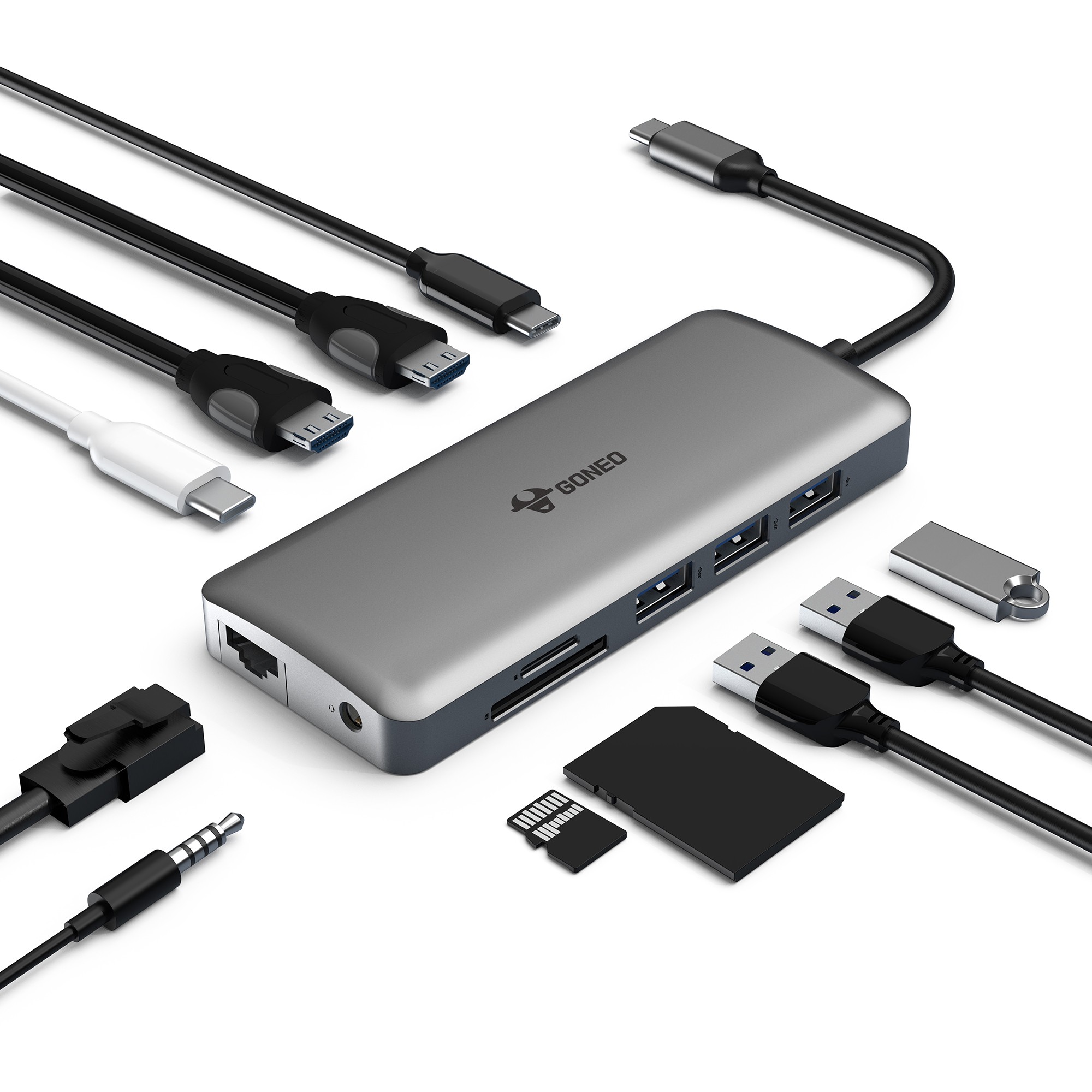 Cáp Chuyển Đổi GONEO USB-C 7 in 1 Hub with 4K HDMI Enternet – Cho Macbook, Surface Pro – Bảo Hành 2 Năm – Chính Hãng