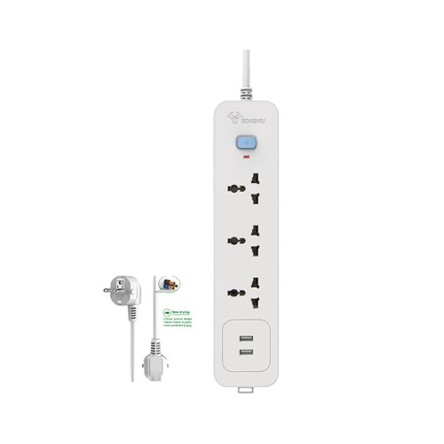 Ổ Cắm Điện Chống Cháy GONEO 3 Ổ Đa Năng + 2 USB 1 công tắc 2500W/10A Dây Dài 1.8m – N103U