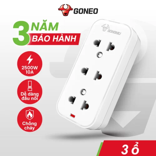 Ổ Cắm Điện Chống Cháy Mini GONEO 3 Ổ Không Kèm Dây 2500W – 103