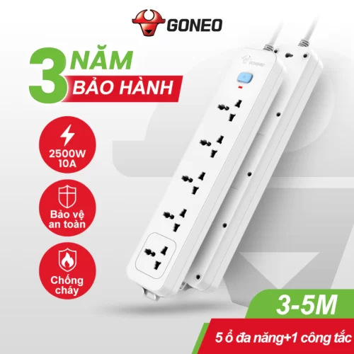 Ổ Cắm Điện Chống Cháy GONEO 5 Ổ Đa Năng 1 Công Tắc – N1050