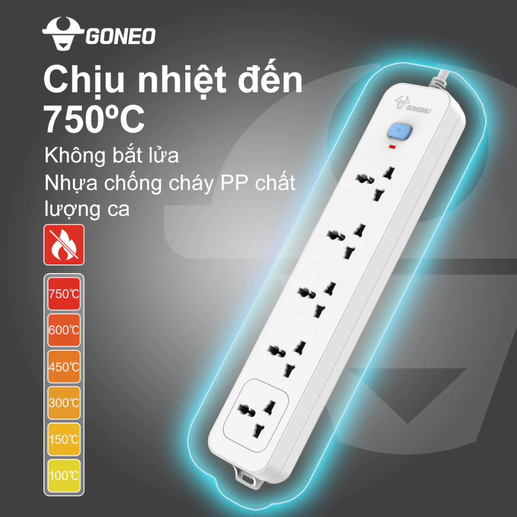 Ổ Cắm Điện Chống Cháy GONEO 5 Ổ Đa Năng 1 Công Tắc – N1050