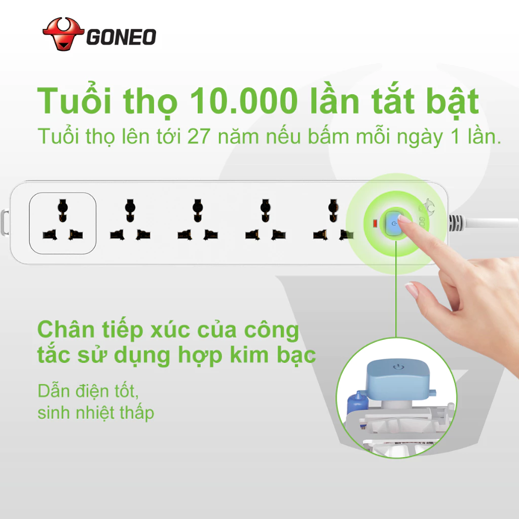 Ổ Cắm Điện Chống Cháy GONEO 5 Ổ Đa Năng 1 Công Tắc – N1050