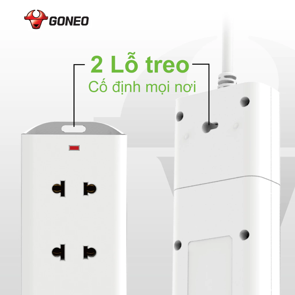 Ổ Cắm Điện Chống Cháy GONEO Đa Năng 3 Ổ 1 Công Tắc 2500W – V1030