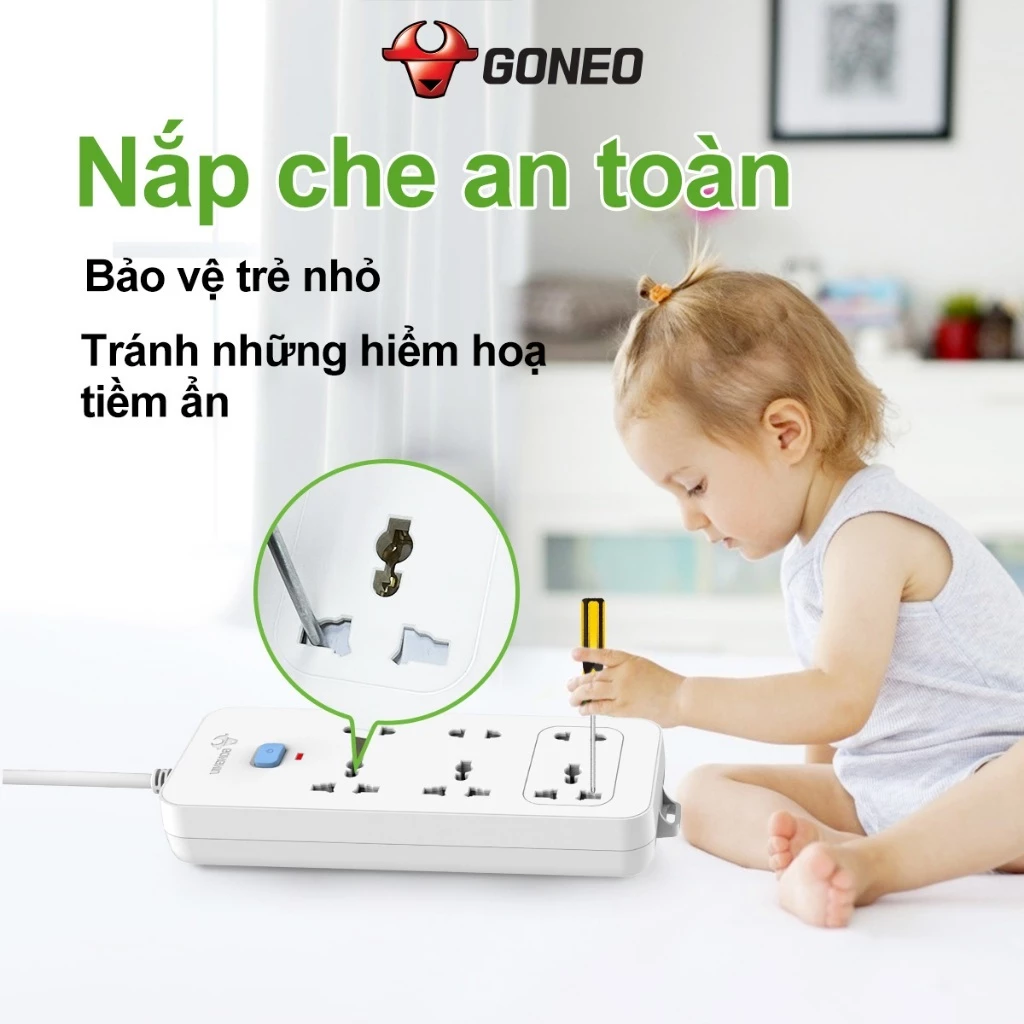 Ổ Cắm Điện Chống Cháy Gongniu 6 Ổ Đa Năng 1 Công Tắc 2500W –  N1330