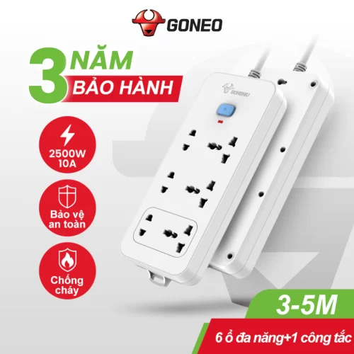 Ổ Cắm Điện Chống Cháy Gongniu 6 Ổ Đa Năng 1 Công Tắc 2500W –  N1330