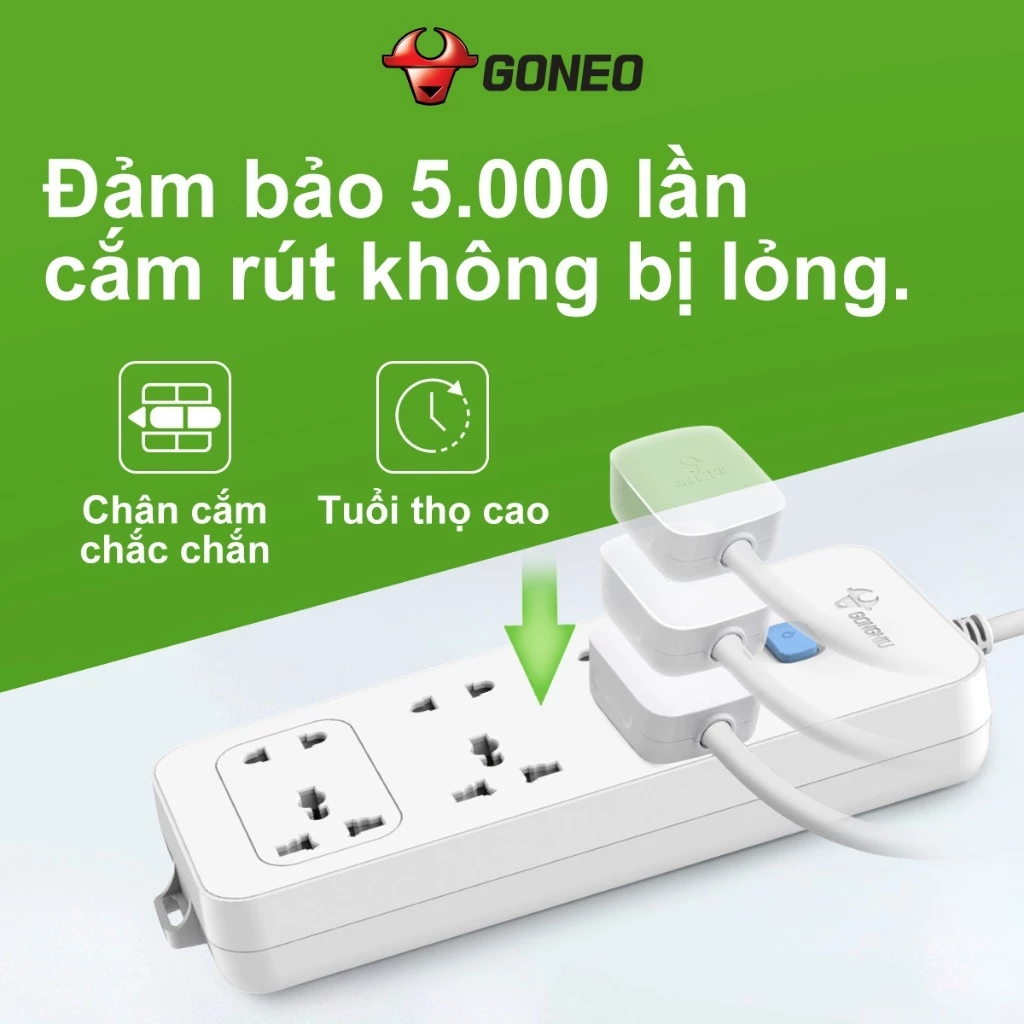 Ổ Cắm Điện Chống Cháy Gongniu 6 Ổ Đa Năng 1 Công Tắc 2500W –  N1330