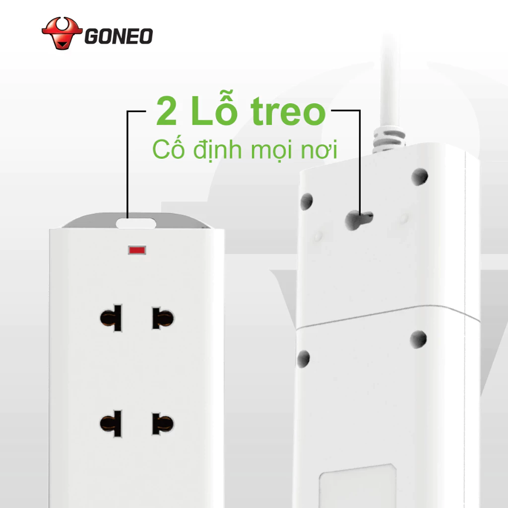Ổ Cắm Điện Chống Cháy GONEO Đa Năng 4 Ổ 1 Công Tắc 2500W – V1040