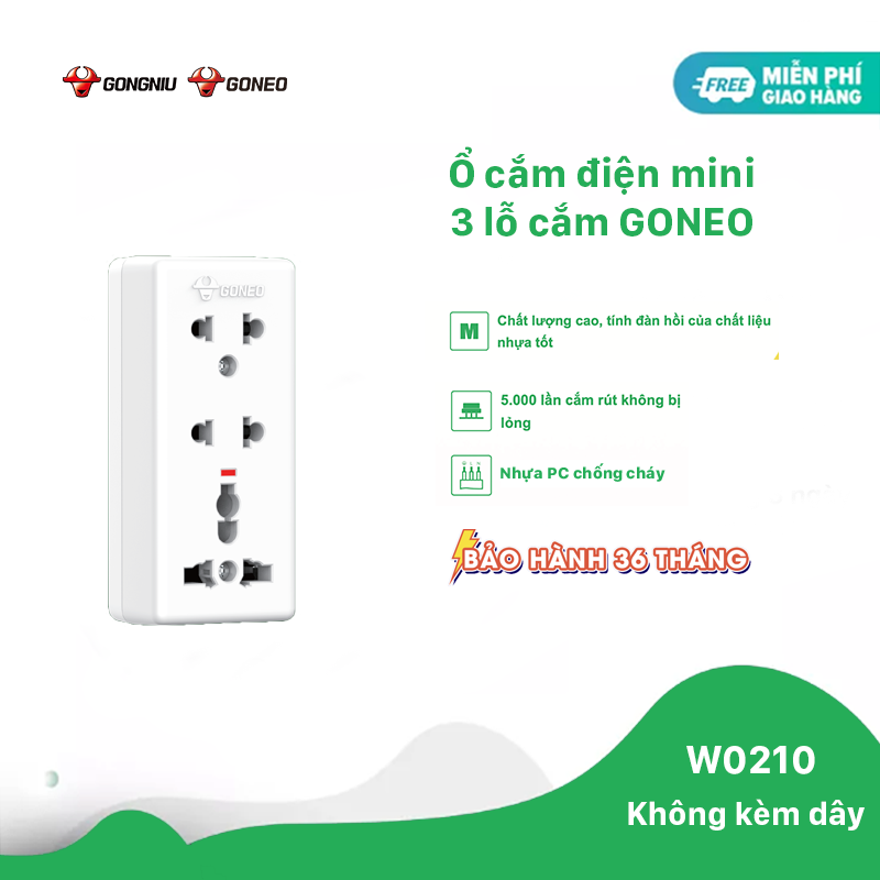 Ổ Cắm Điện GONEO W0210 – 3 Cổng An Toàn