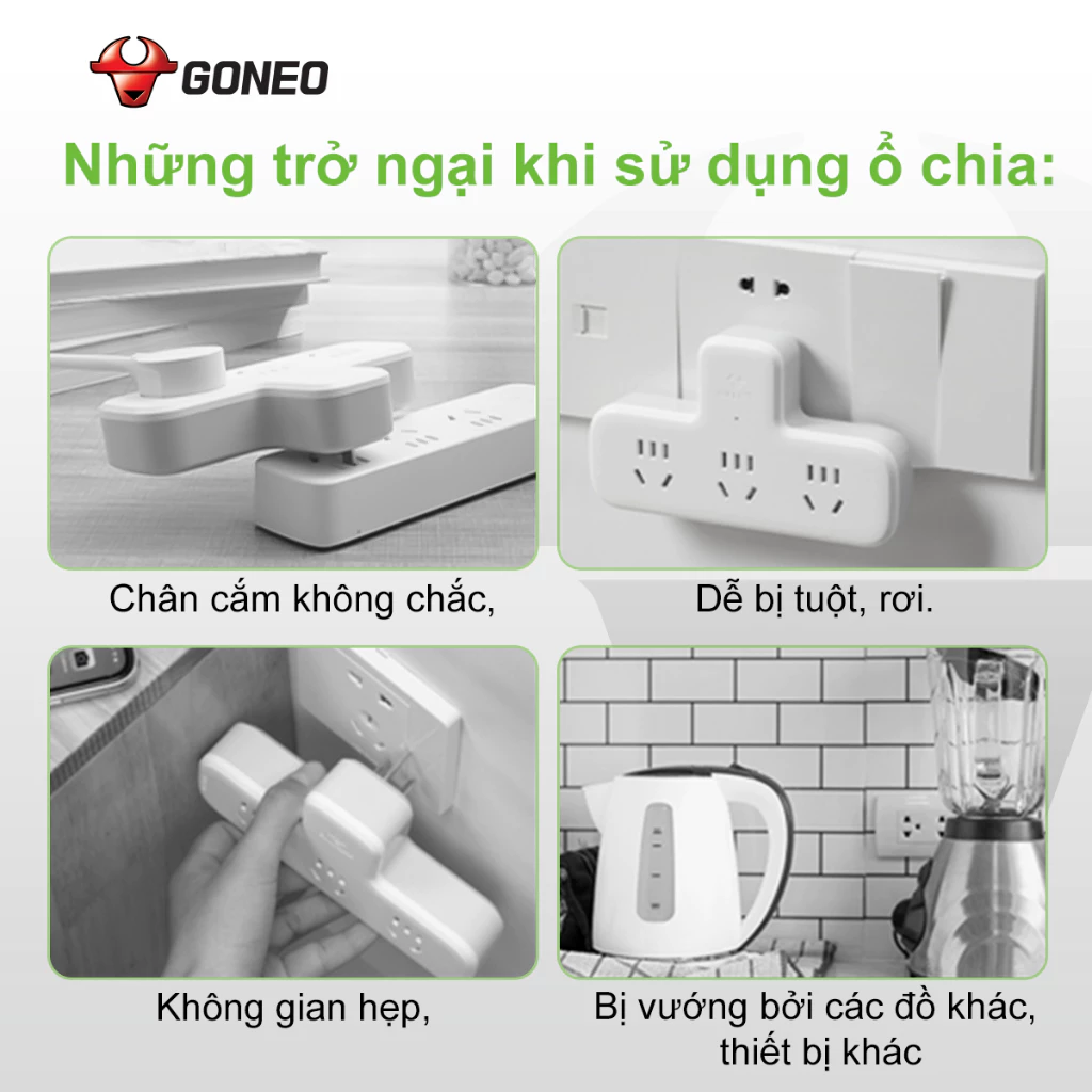 Ổ Chia Điện GONEO Z030R – Chia 3 Đa Năng Siêu Gọn – Tiện Lợi – Chính Hãng