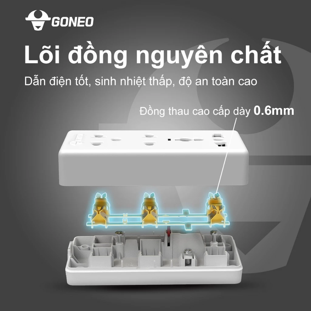 Ổ Cắm Điện GONEO W0210 – 3 Cổng An Toàn