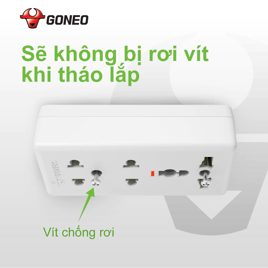 Ổ Cắm Điện GONEO W0210 – 3 Cổng An Toàn