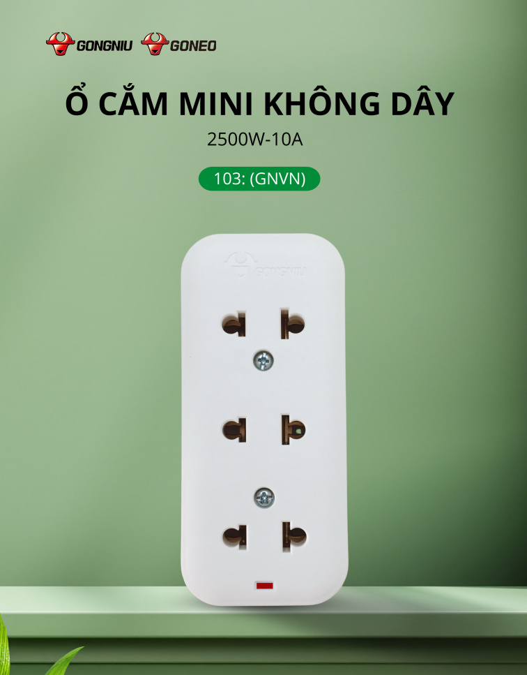 Ổ Cắm Điện Chống Cháy Mini GONEO 3 Ổ Không Kèm Dây 2500W – 103