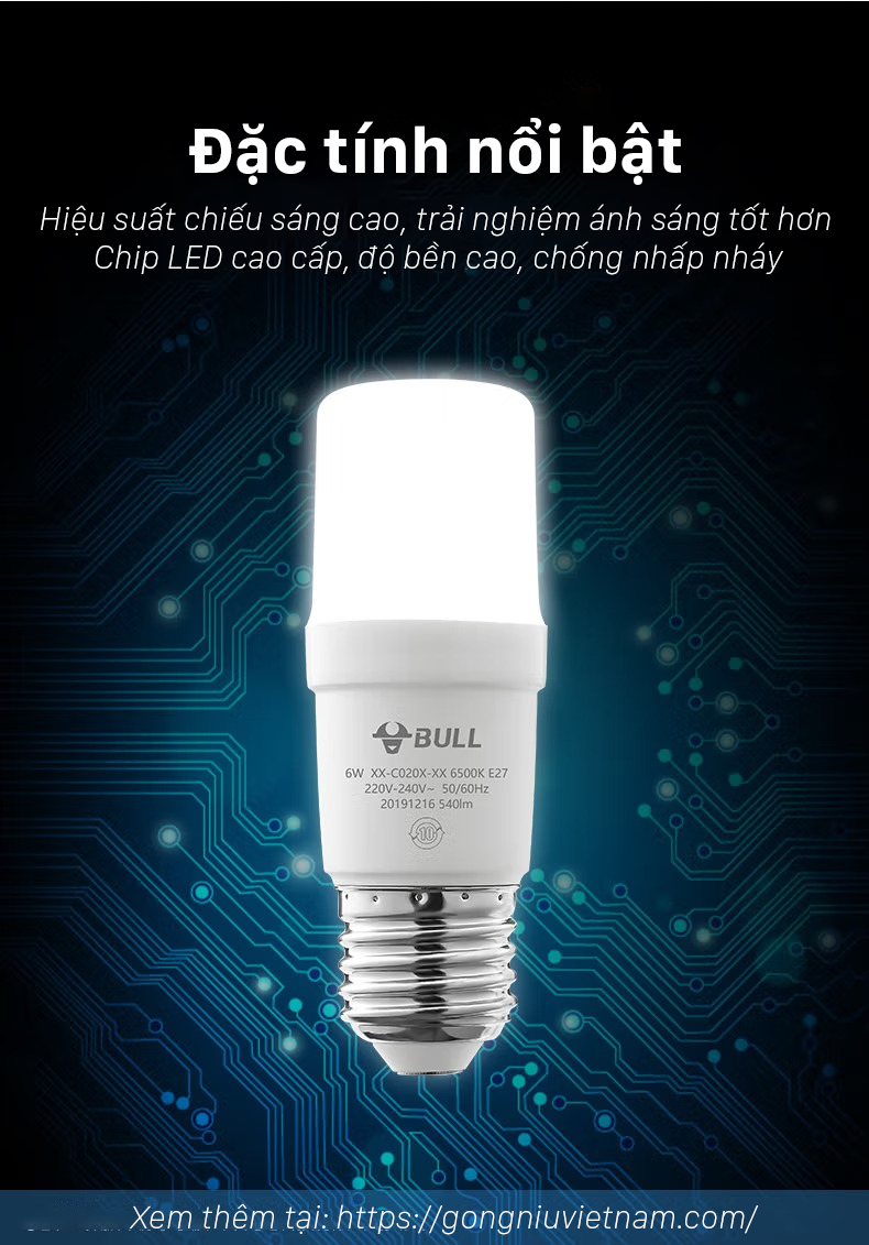 Bóng đèn LED Bulb Gongniu 6W E27 - MQ-E006A- BS 6500K - Tiết Kiệm Điện - Chống Nhấp Nháy - Hiệu Suất Cao