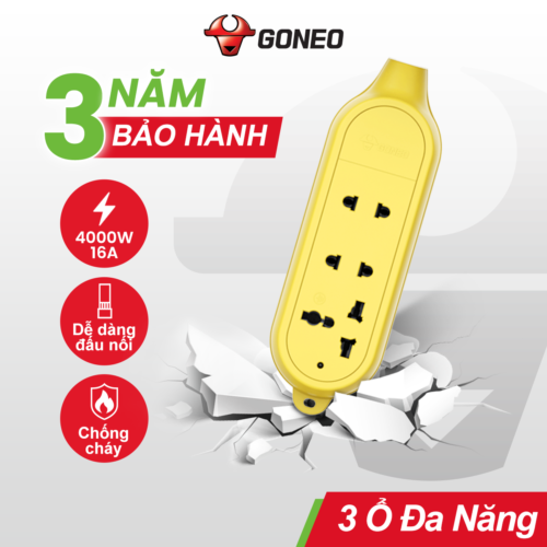 Ổ Cắm Chống Va Đập Chống Cháy GONEO 3 Ổ Đa Năng Công Suất Lớn 16A/4000W – C4D