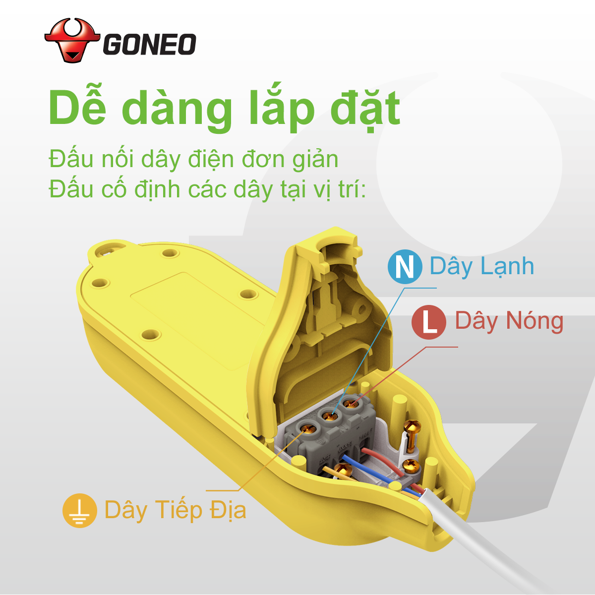 Ổ Cắm Chống Va Đập Chống Cháy GONEO 3 Ổ Đa Năng Công Suất Lớn 16A/4000W – C4D