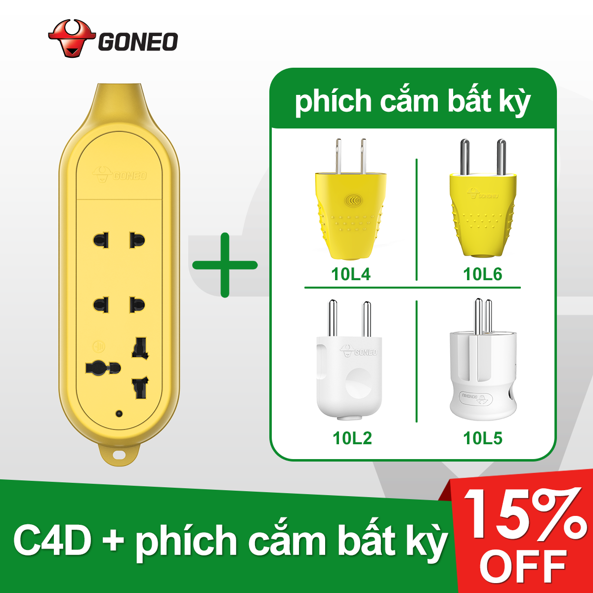 Ổ Cắm Chống Va Đập Chống Cháy GONEO 3 Ổ Đa Năng Công Suất Lớn 16A/4000W – C4D