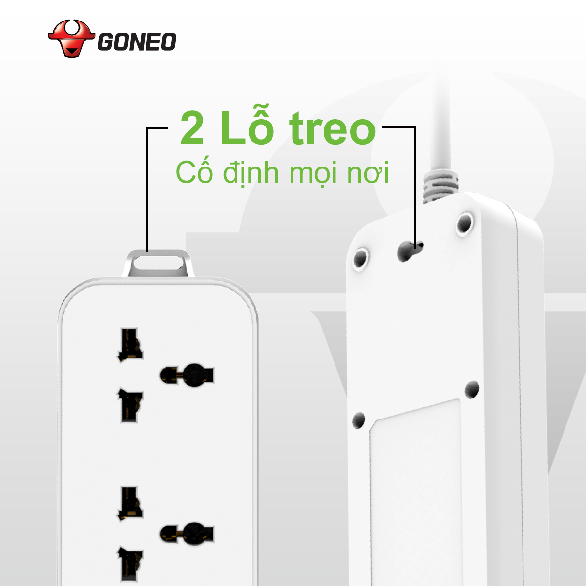 Ổ Cắm Điện Chống Cháy GONEO 3 Ổ Đa Năng 1 Công Tắc 2500W – N1030