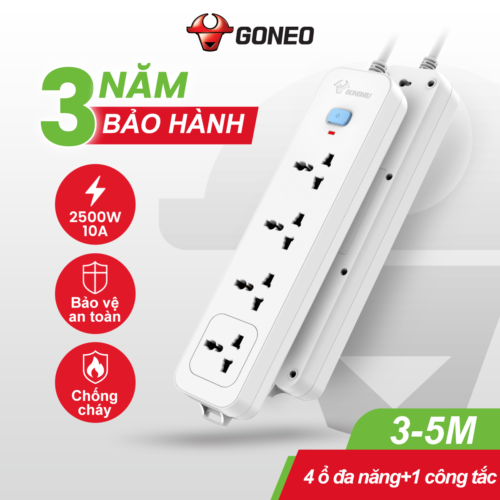 Ổ Cắm Điện Gongniu 4 Ổ Đa Năng 1 Công Tắc 2500W – N1040