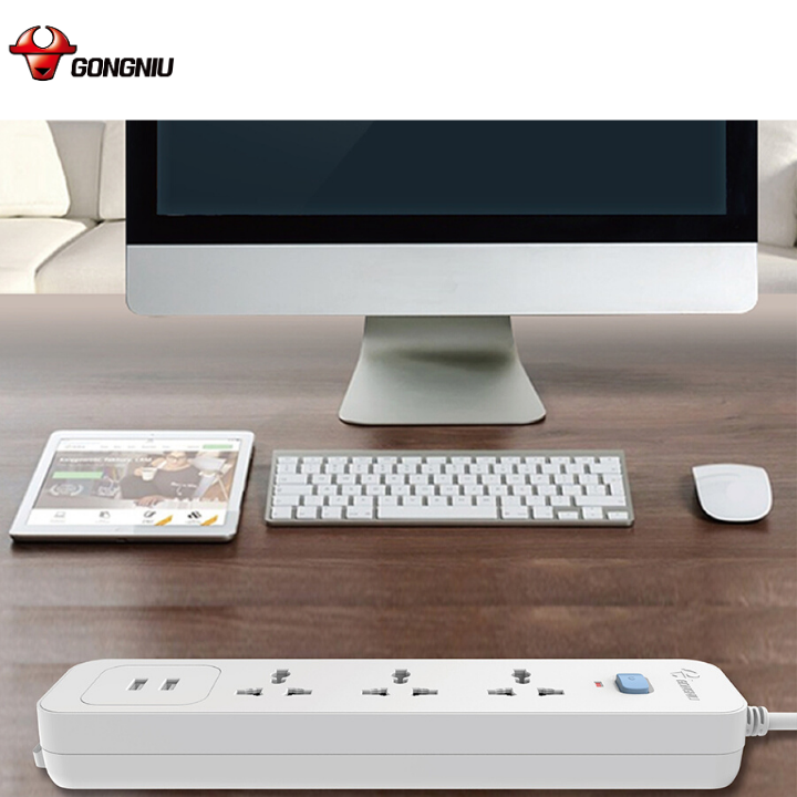 Ổ Cắm Điện Chống Cháy GONEO 3 Ổ Đa Năng + 2 USB 1 công tắc 2500W/10A Dây Dài 1.8m – N103U