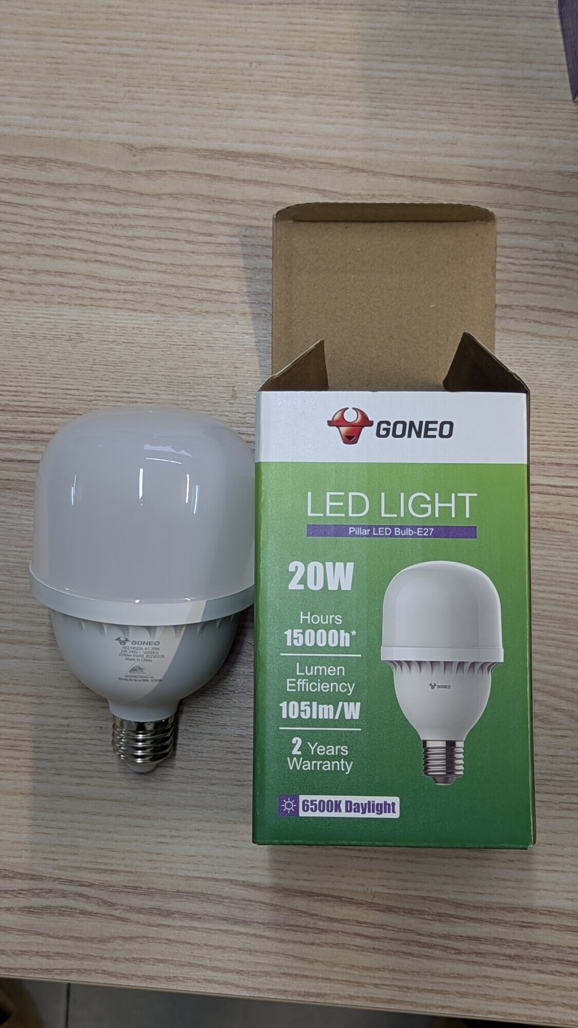 Bóng đèn LED Bulb Trụ Gongniu MQ - C020A BS - Công suất 20W - E27, 6500K