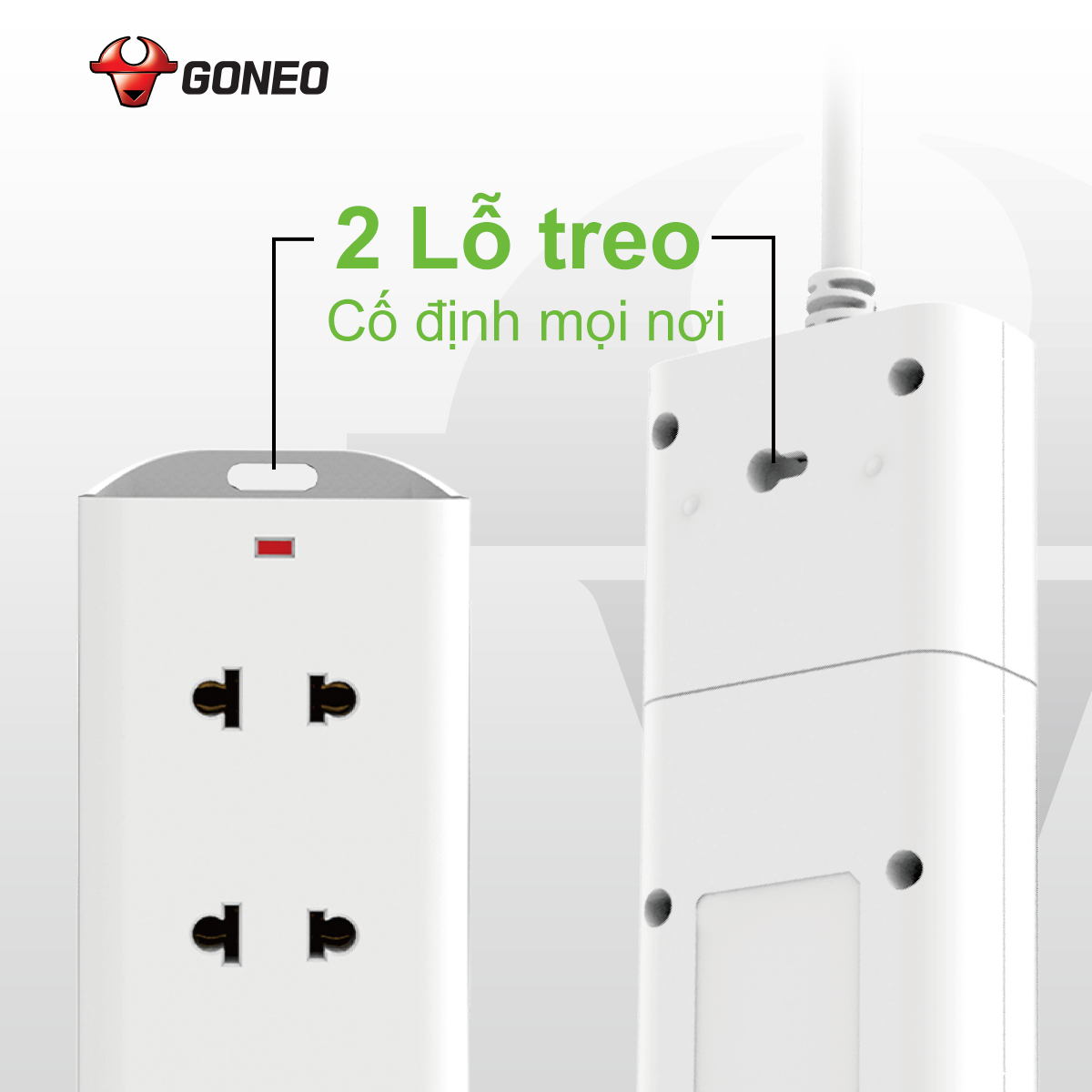 Ổ Cắm Điện Chống Cháy GONEO Đa Năng 3 Ổ 1 Công Tắc 2500W – V1030