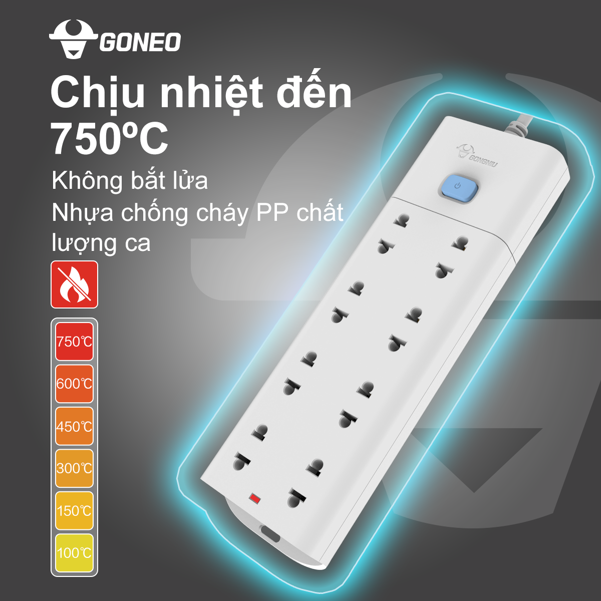 Ổ Cắm Gongniu Đa Năng 8 Ổ 1 Công Tắc 2500W – V1080