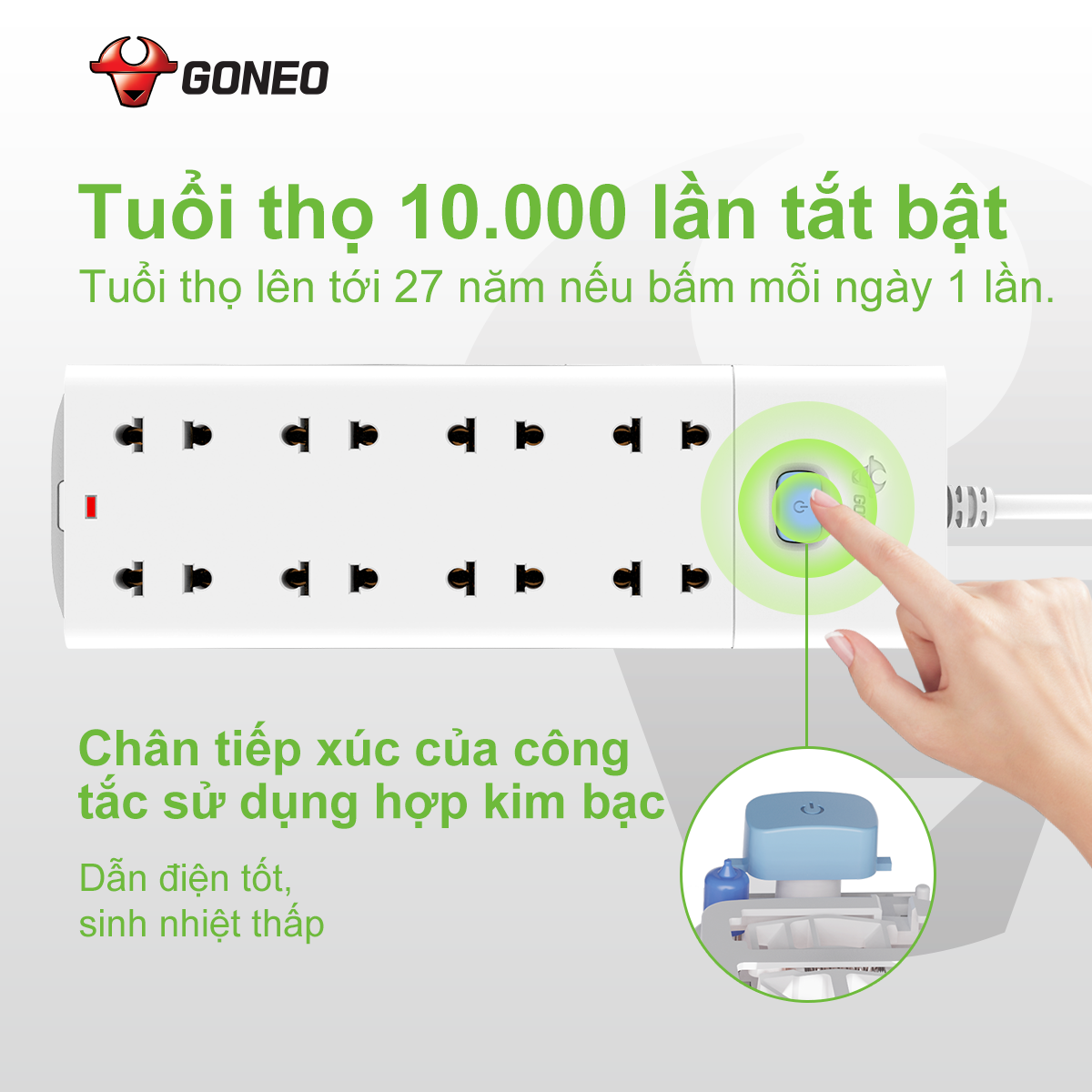 Ổ Cắm Gongniu Đa Năng 8 Ổ 1 Công Tắc 2500W – V1080