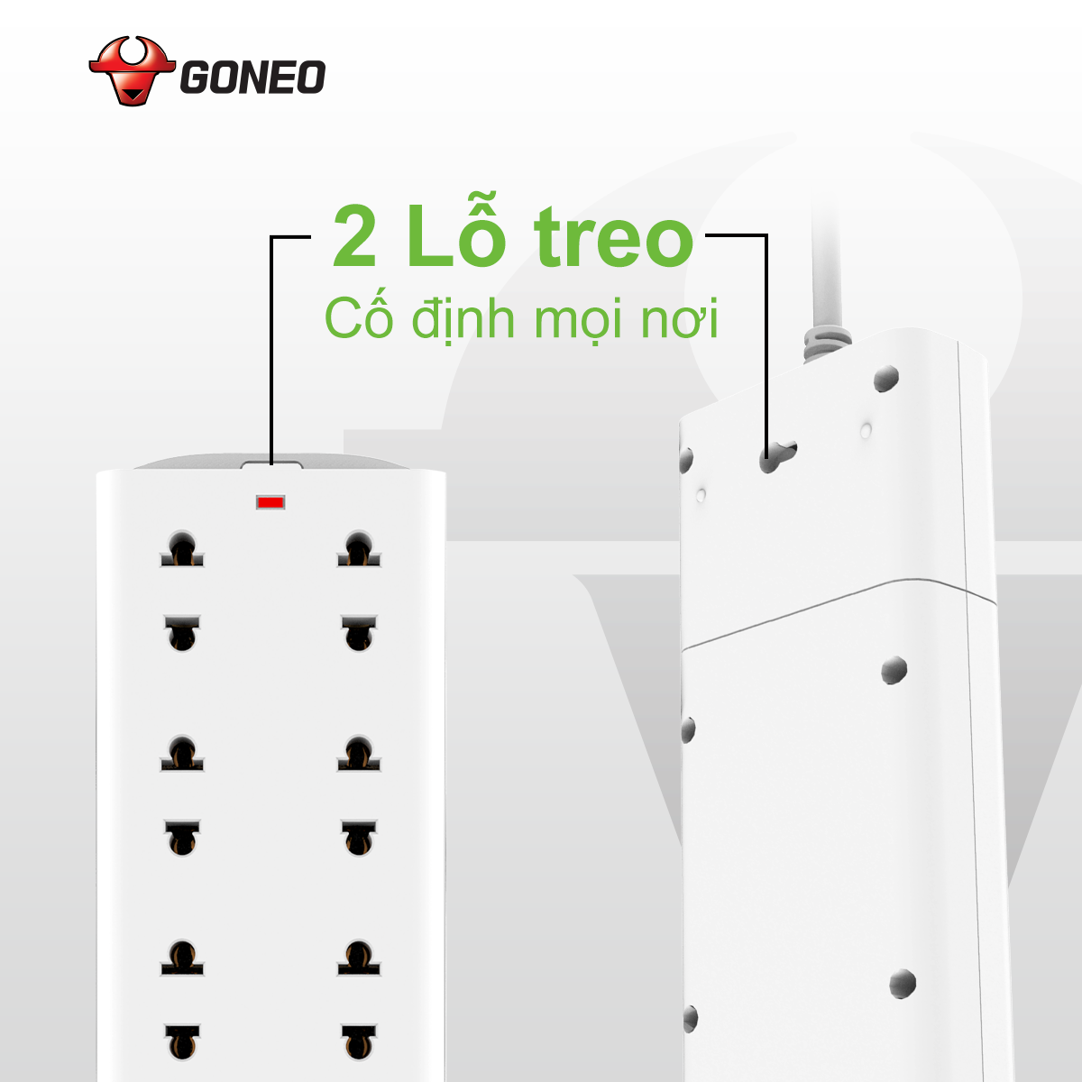 Ổ Cắm Chống Cháy GONEO Đa Năng 8 Ổ 1 Công Tắc 2500W – V1080