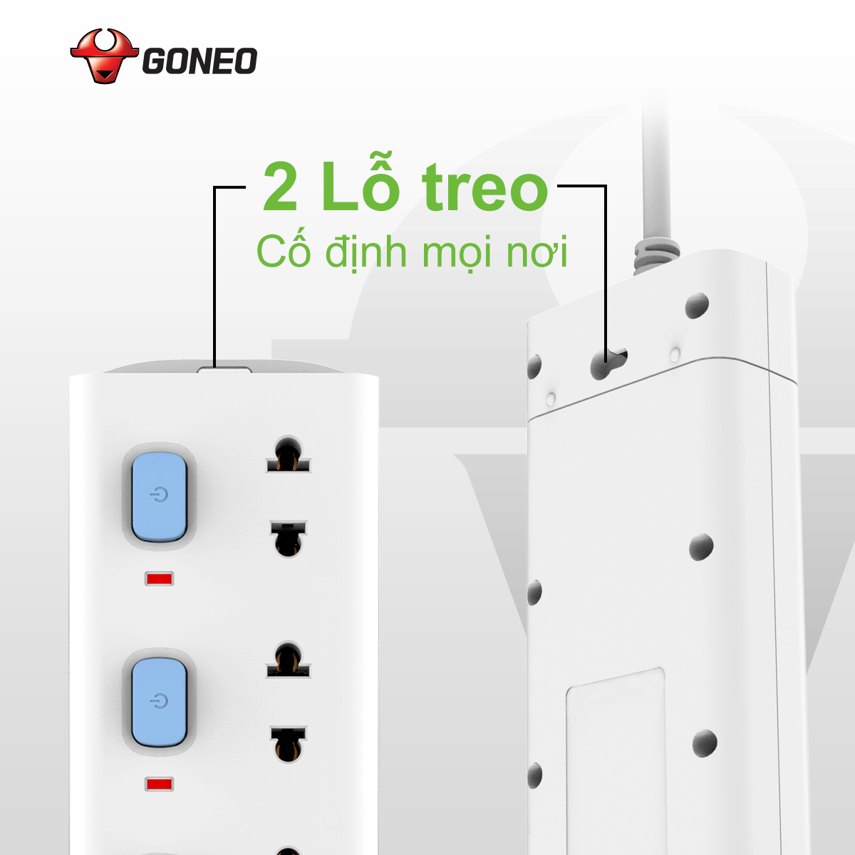 Ổ Cắm Điện Chống Cháy GONEO Đa Năng 4 Ổ 4 Công Tắc 2500W – V3040
