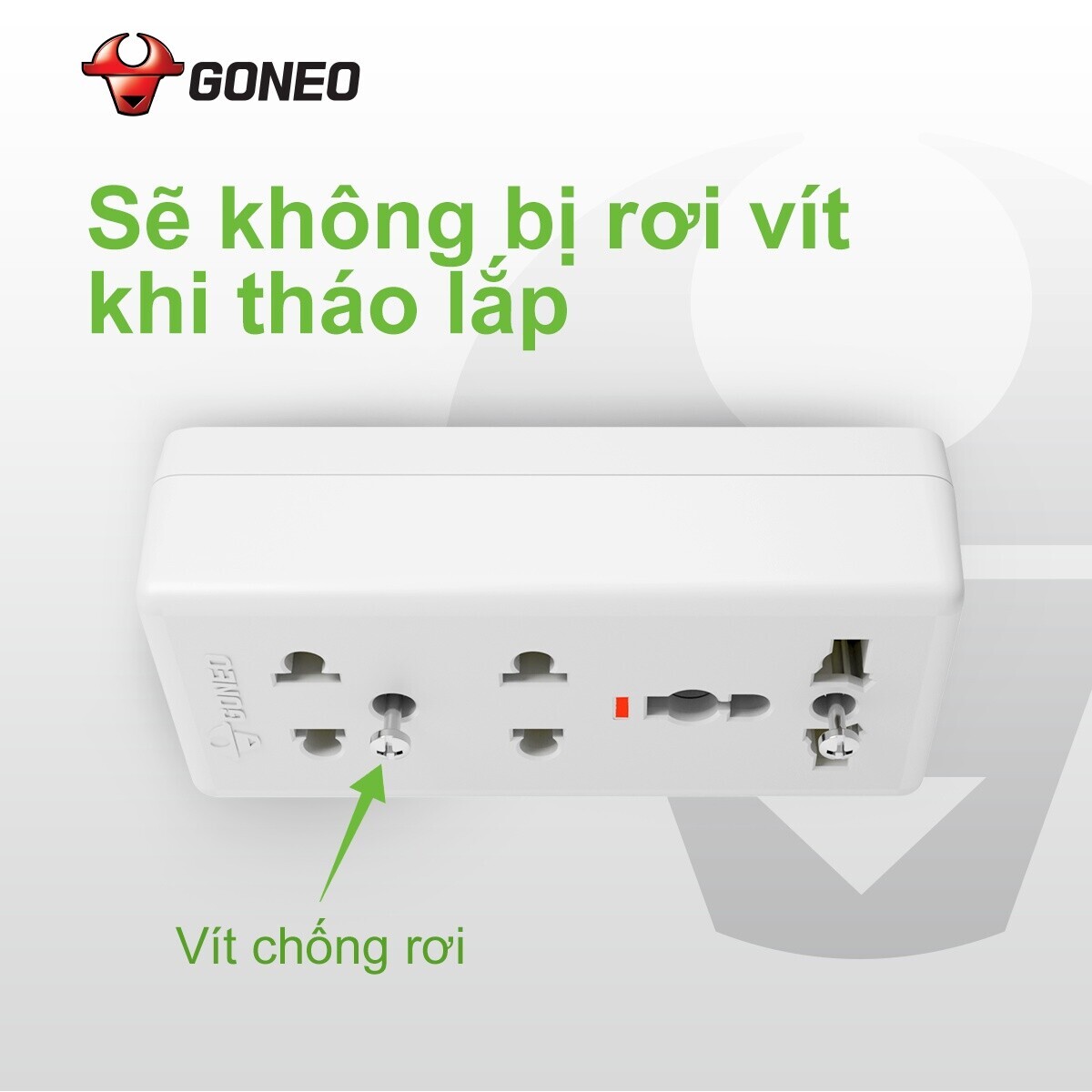 Ổ Cắm Điện GONEO W0210 - 3 Cổng An Toàn