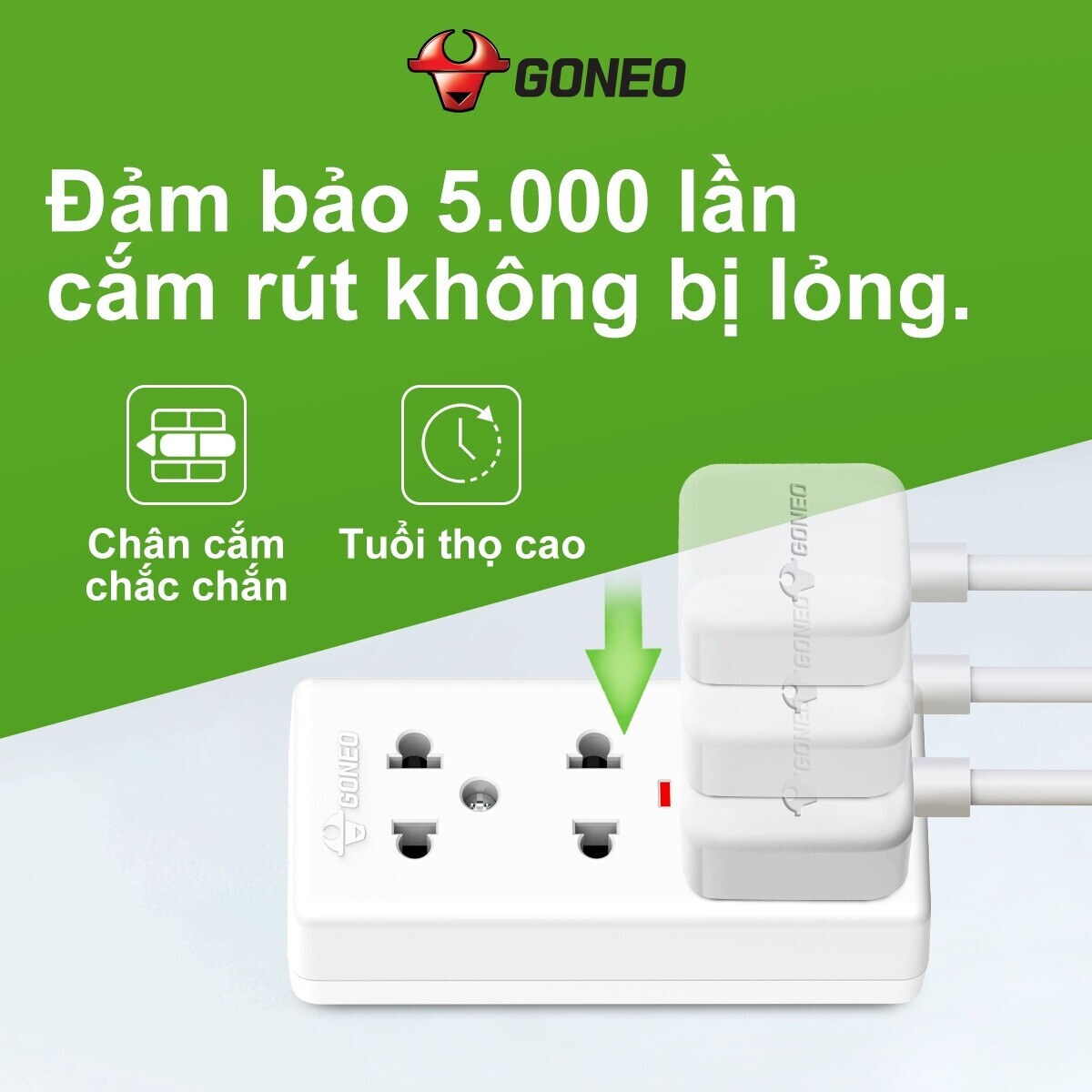 Ổ Cắm Điện GONEO W0210 - 3 Cổng An Toàn