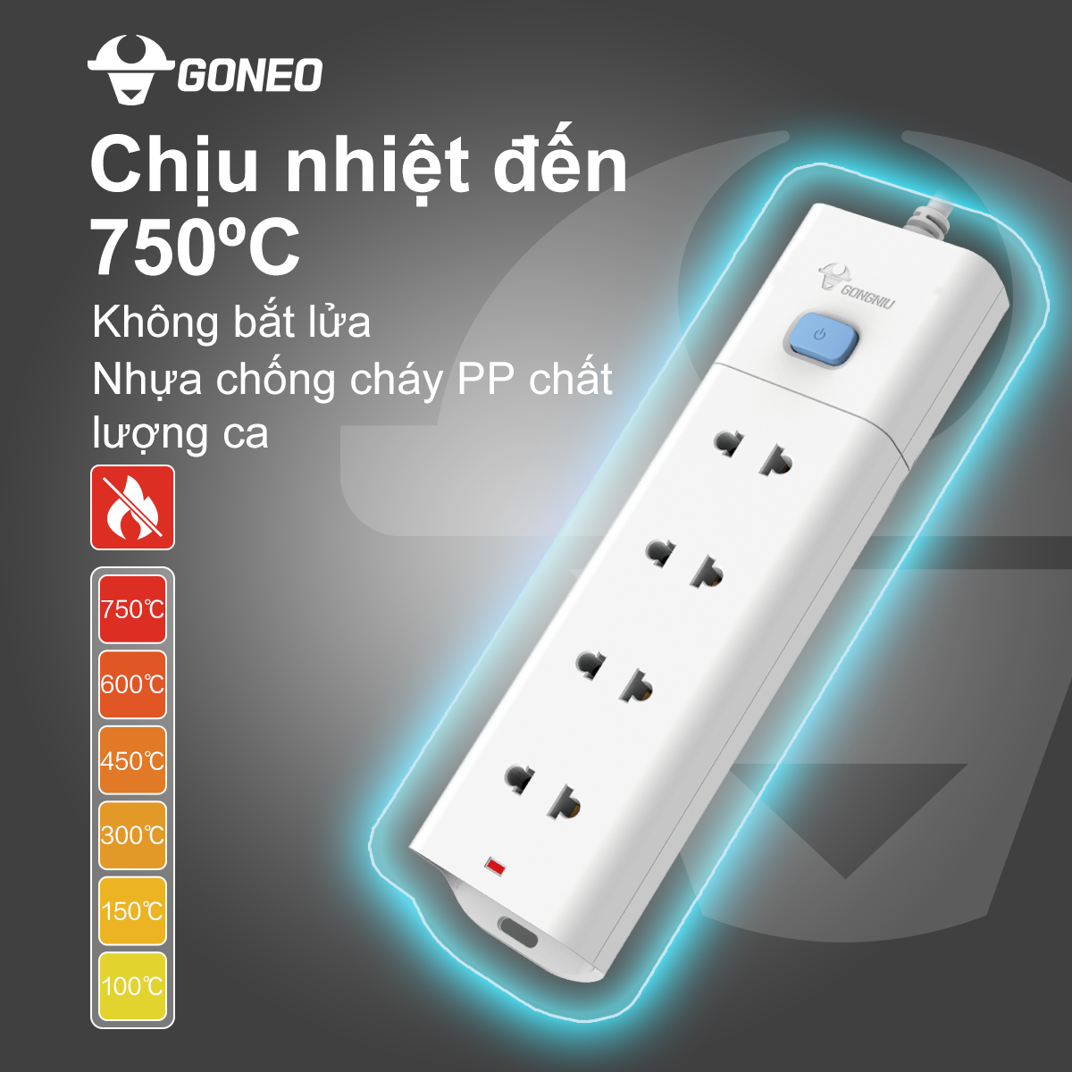 Ổ Cắm Điện Gongniu Đa Năng 4 Ổ 1 Công Tắc 2500W - V1040