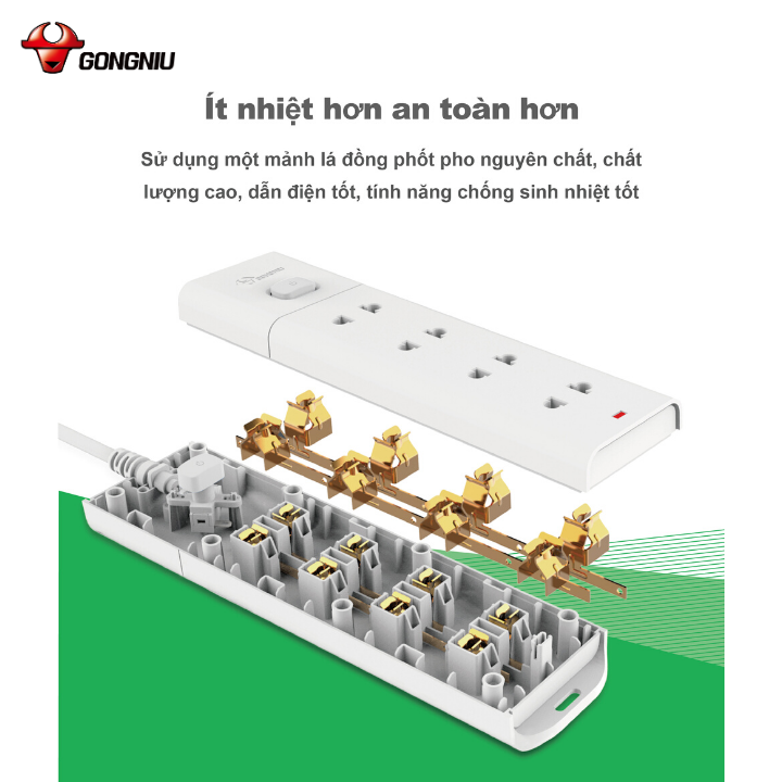 Ổ Cắm Điện Chống Cháy GONEO Đa Năng 4 Ổ 1 Công Tắc 2500W - V1040