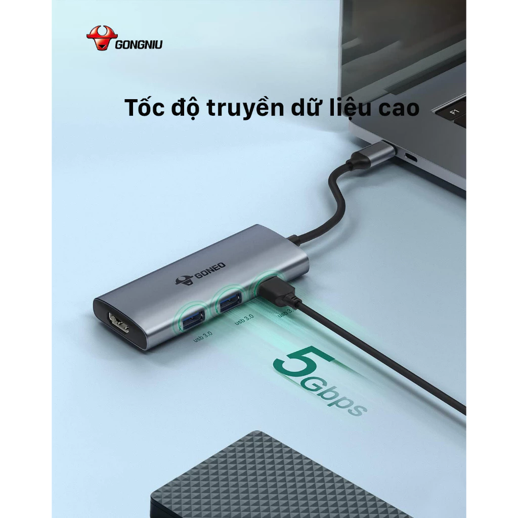 Cáp Chuyển Đổi GONEO USB-C 7 in 1 Hub with 4K HDMI Enternet - Cho Macbook, Surface Pro - Bảo Hành 2 Năm - Chính Hãng