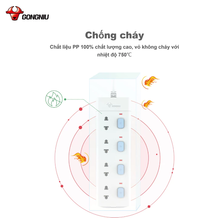 Ổ Cắm Điện Chống Cháy GONEO Đa Năng 4 Ổ 4 Công Tắc 2500W – V3040