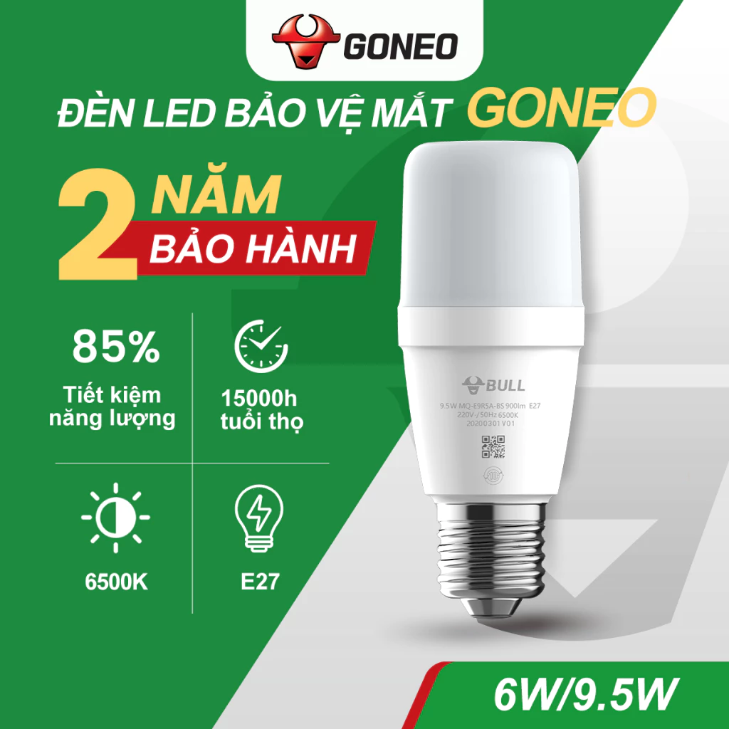 Bóng đèn LED Bulb Gongniu 6W E27 - MQ-E006A- BS 6500K - Tiết Kiệm Điện - Chống Nhấp Nháy - Hiệu Suất Cao