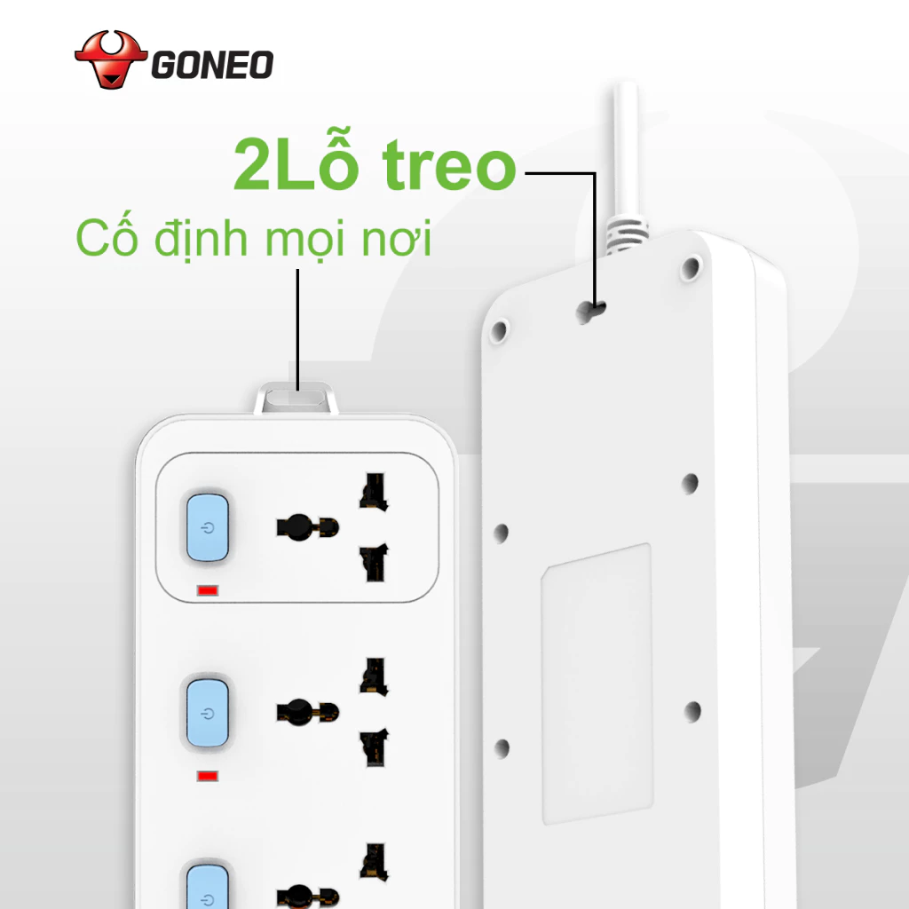 Ổ Cắm Điện Chống Cháy GONEO 4 Ổ Đa Năng 4 Công Tắc – 2500W – N3040