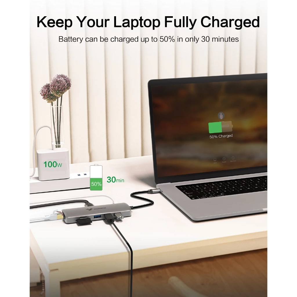 HUB GONEO 11 in 1 USB-C Docking Station, DEX với 2 cổng HDMI 4K, Sạc Nhanh Chuẩn PD 100W ,5Gbps USB-C,1000Mbps Ethernet Port,USB C Dongle for MacBook, Dell XPS, Samsung Galaxy