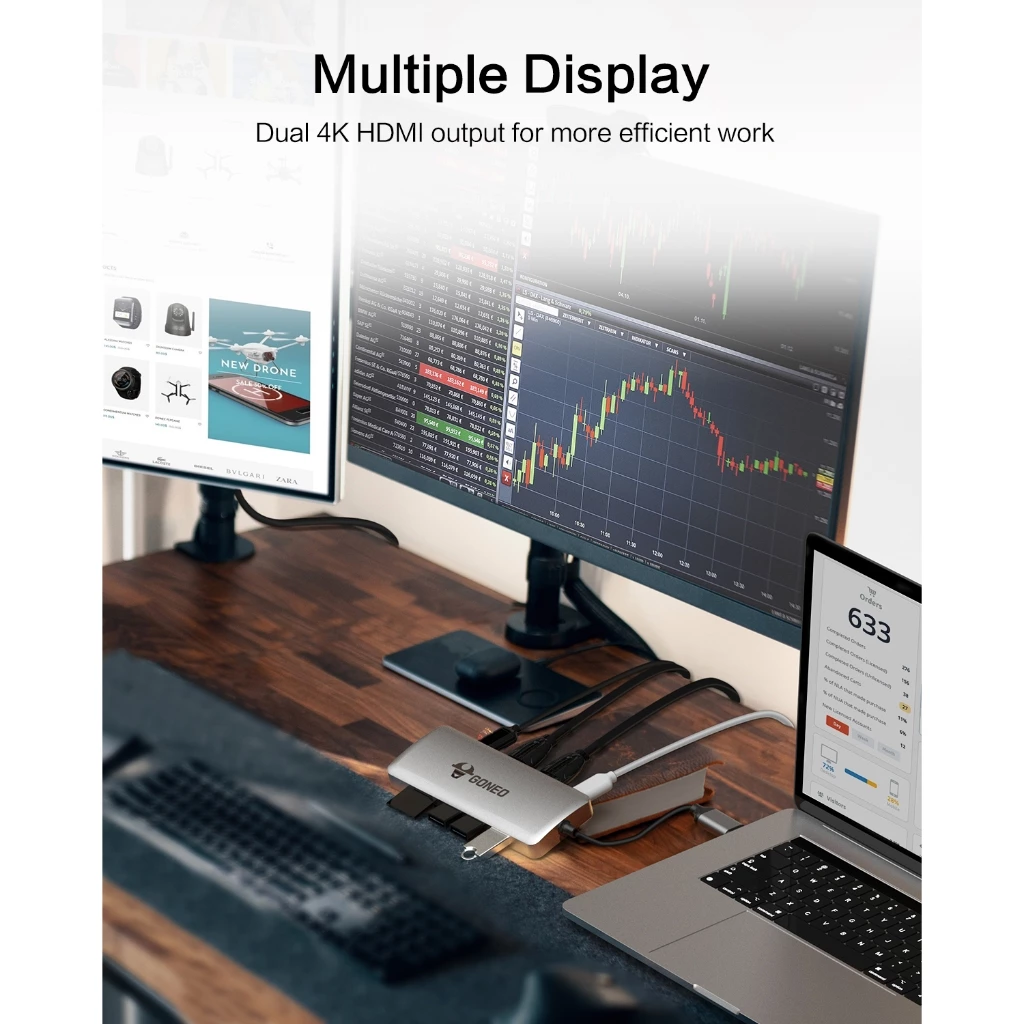 HUB GONEO 11 in 1 USB-C Docking Station, DEX với 2 cổng HDMI 4K, Sạc Nhanh Chuẩn PD 100W ,5Gbps USB-C,1000Mbps Ethernet Port,USB C Dongle for MacBook, Dell XPS, Samsung Galaxy
