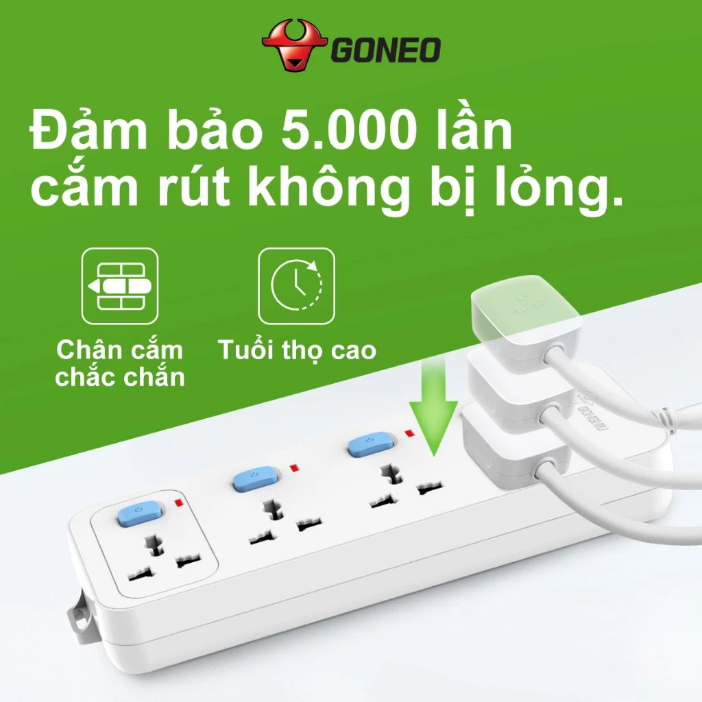 Ổ Cắm Điện Chống Cháy GONEO 4 Ổ Đa Năng 4 Công Tắc – 2500W – N3040