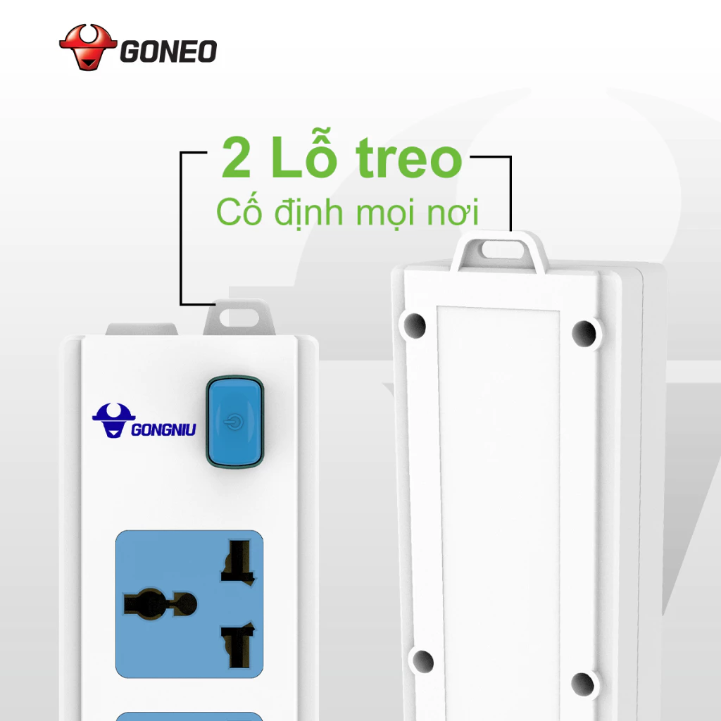 Ổ Cắm Điện Chống Cháy GONEO 3 Ổ Đa Năng 1 Công Tắc - 2500W – 413K - Nâng Cấp