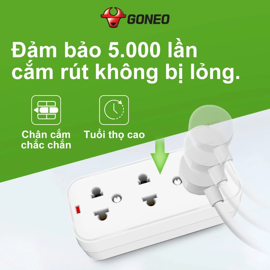 Ổ Cắm Điện Chống Cháy Mini GONEO 3 Ổ Không Kèm Dây 2500W – 103