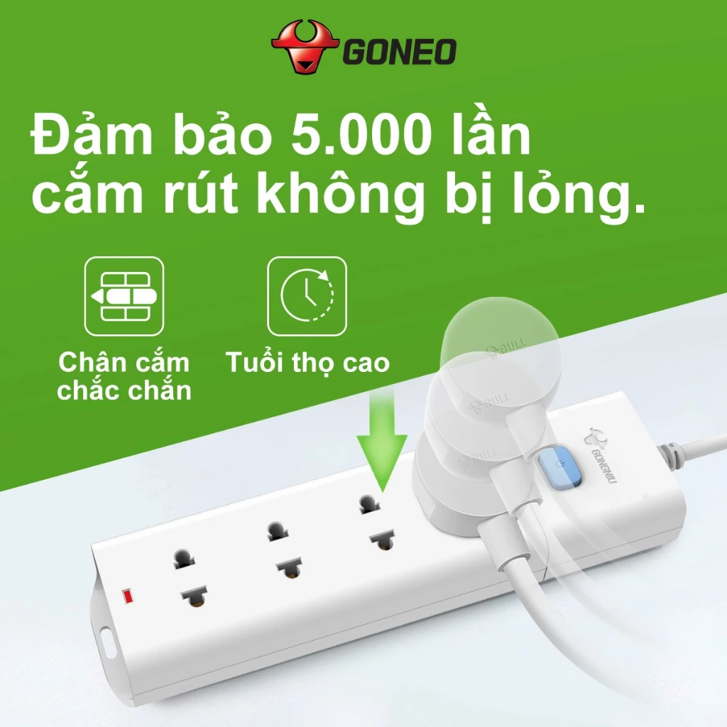 Ổ Cắm Điện Gongniu Đa Năng 4 Ổ 1 Công Tắc 2500W - V1040