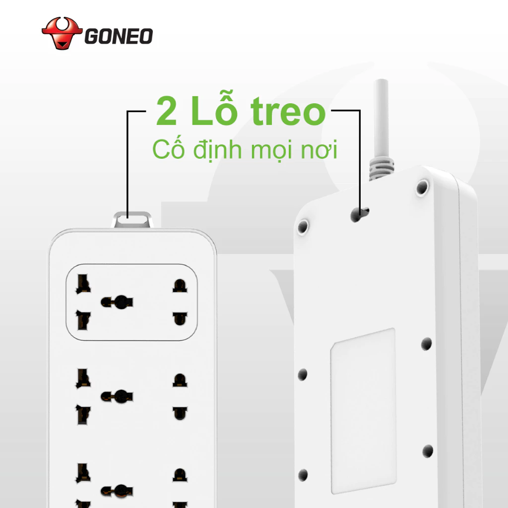 Ổ Cắm Điện Chống Cháy Gongniu 6 Ổ Đa Năng 1 Công Tắc 2500W – N1330